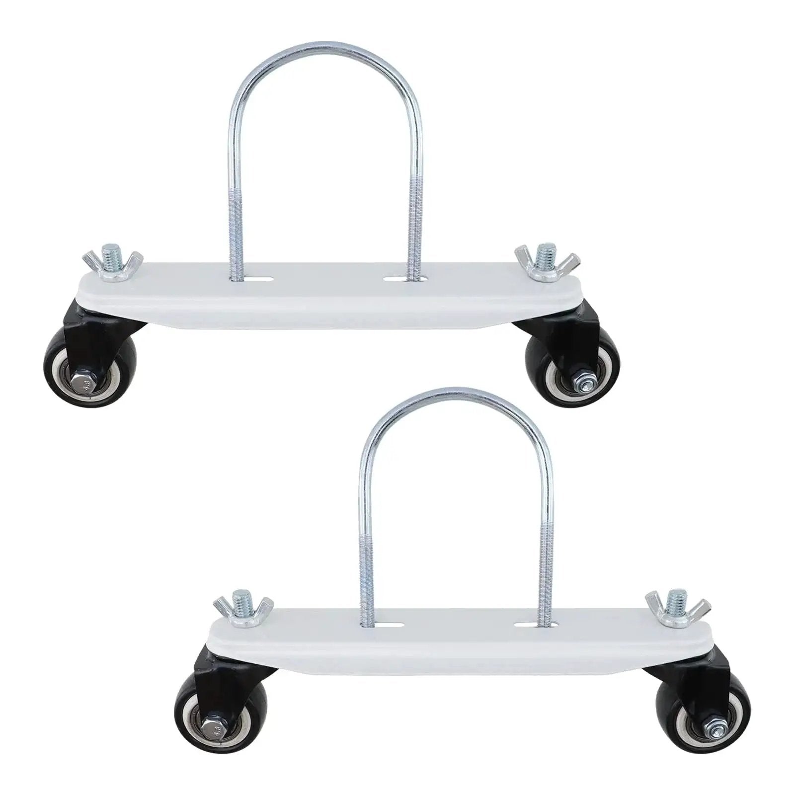 2-Pack Mobile Pulley Holders For Oil Filled Radiator, Iron Construction With 360 Degree Swivel Wheels, Easy Tool-Free Installation Via Butterfly Nut, Sturdy Caster Frame Base For Electric Heaters, White Wheel Design