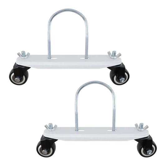 2-Pack Mobile Pulley Holders For Oil Filled Radiator, Iron Construction With 360 Degree Swivel Wheels, Easy Tool-Free Installation Via Butterfly Nut, Sturdy Caster Frame Base For Electric Heaters, White Wheel Design