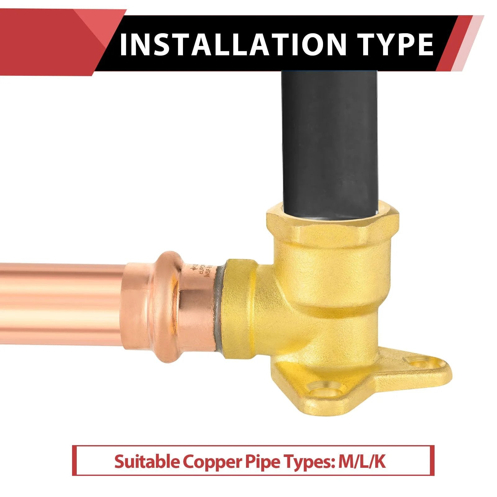 Pack Of Five Half Inch Copper Press Fit To Half Inch Female NPT Drop Ear 90 Degree Elbow Plumbing Fittings LBP Design For Type M L And K Copper Tubing With Quick Connection And Watertight Seal installation view