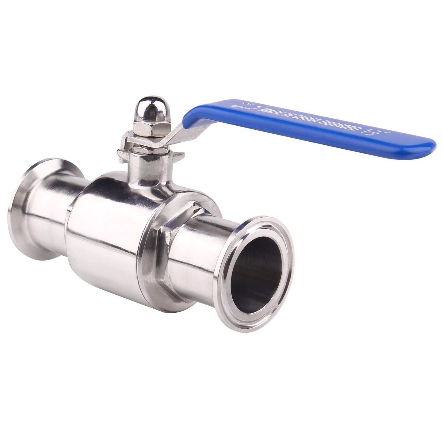 1.5 Inch Tri Clamp Ball Valve Stainless Steel 304 PTFE Lined, Sanitary Connection, Tube OD 1.5 Inch, 300 Degree Fahrenheit Max, 1.6 MPa Working Pressure