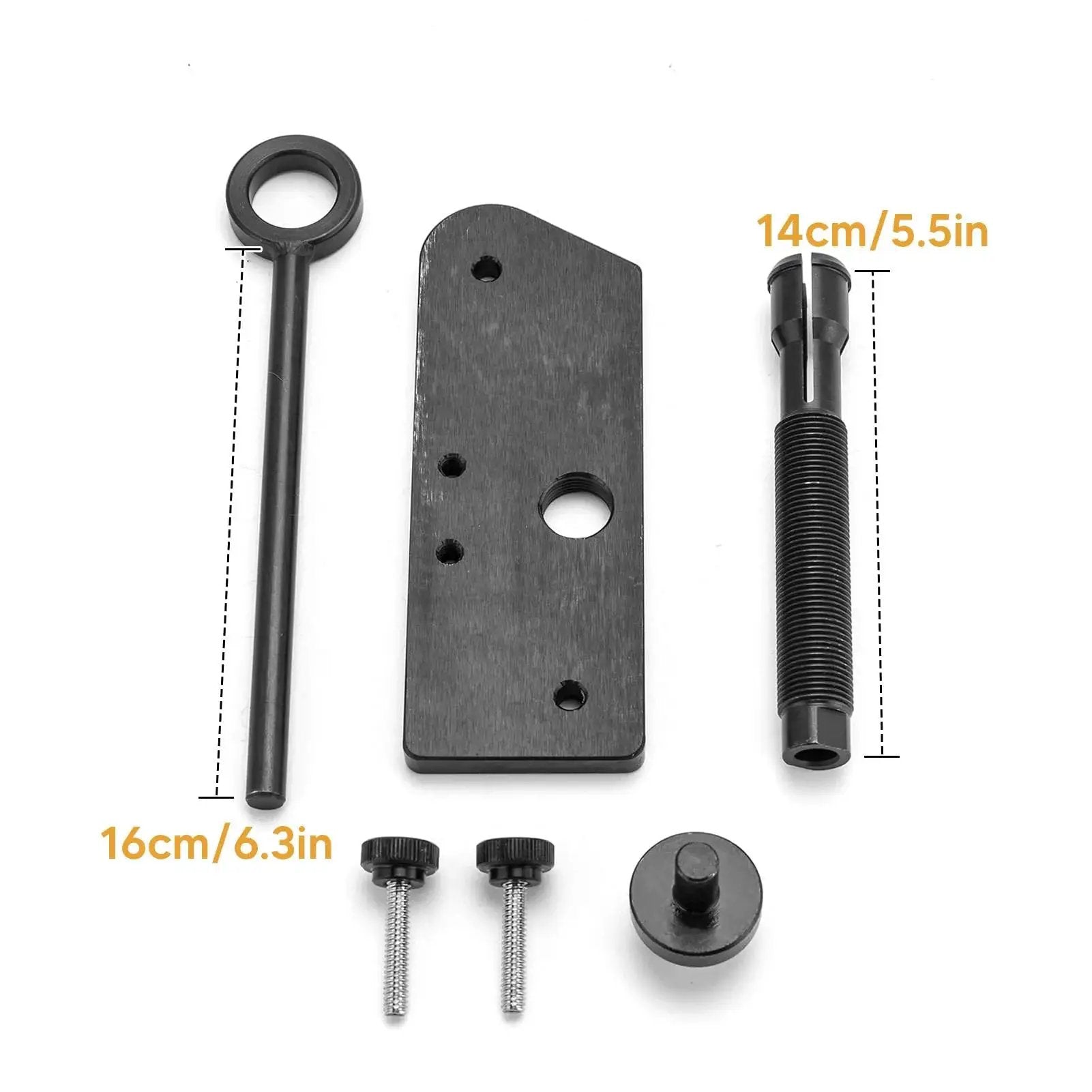 Inner Cam Bearing Installer And Camshaft Puller Tool for Harley Evolution Engines components with measurements, black metal