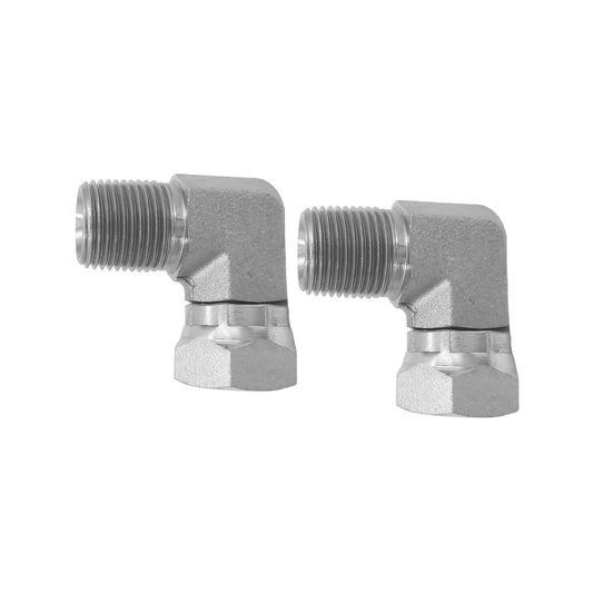 Two Pack 1501-08-08 Hydraulic Hose Adapter Fitting 1/2 Inch Male 1/2-14 NPTF To 1/2 Inch Female 1/2-14 NPSM Swivel 90 Degree Elbow SAE Pipe Joint