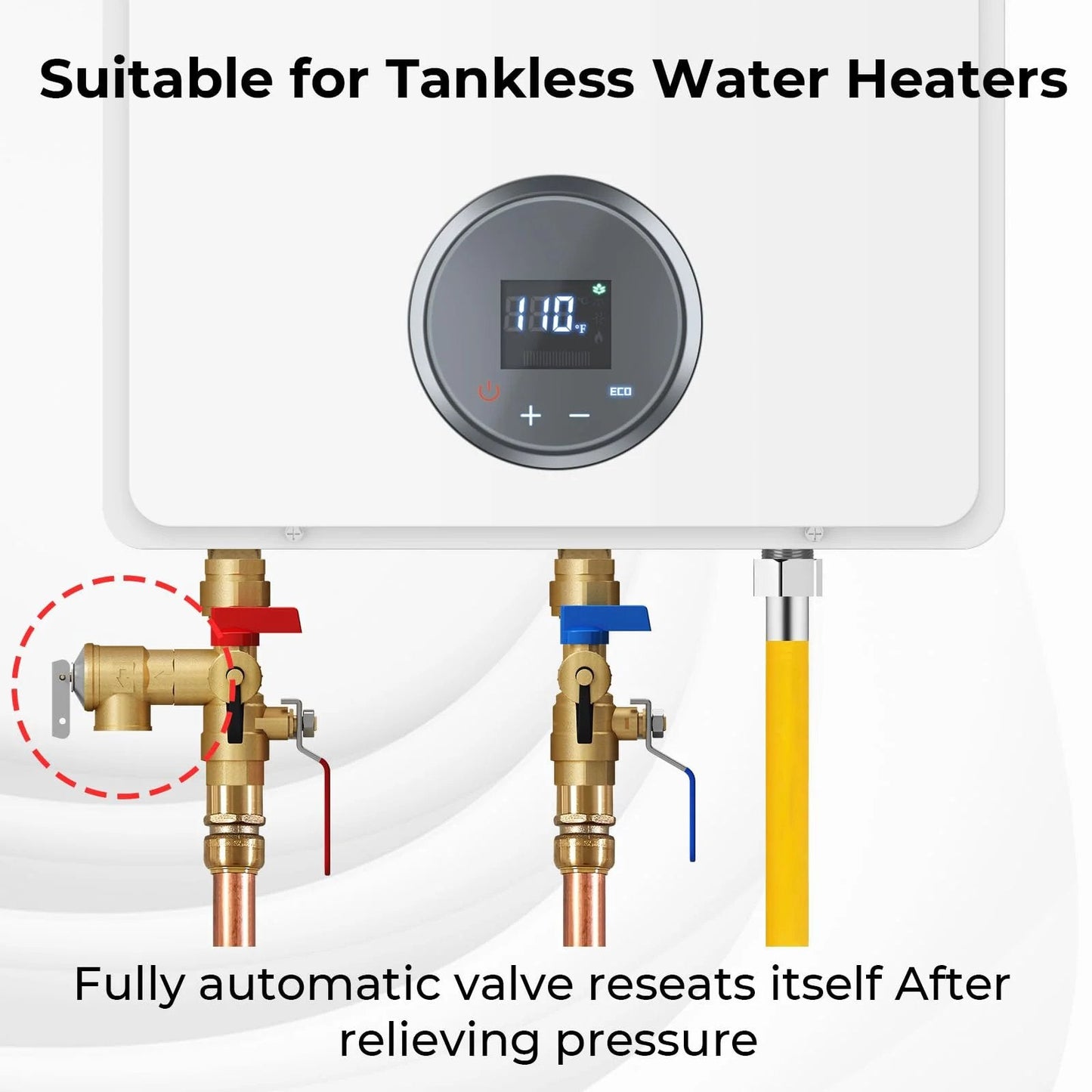 3/4 Inch NPT Brass Safety Relief Valve, 150 PSI Overpressure Protection, 2-Port High-Flow For Hot Water Heaters And Boilers installed