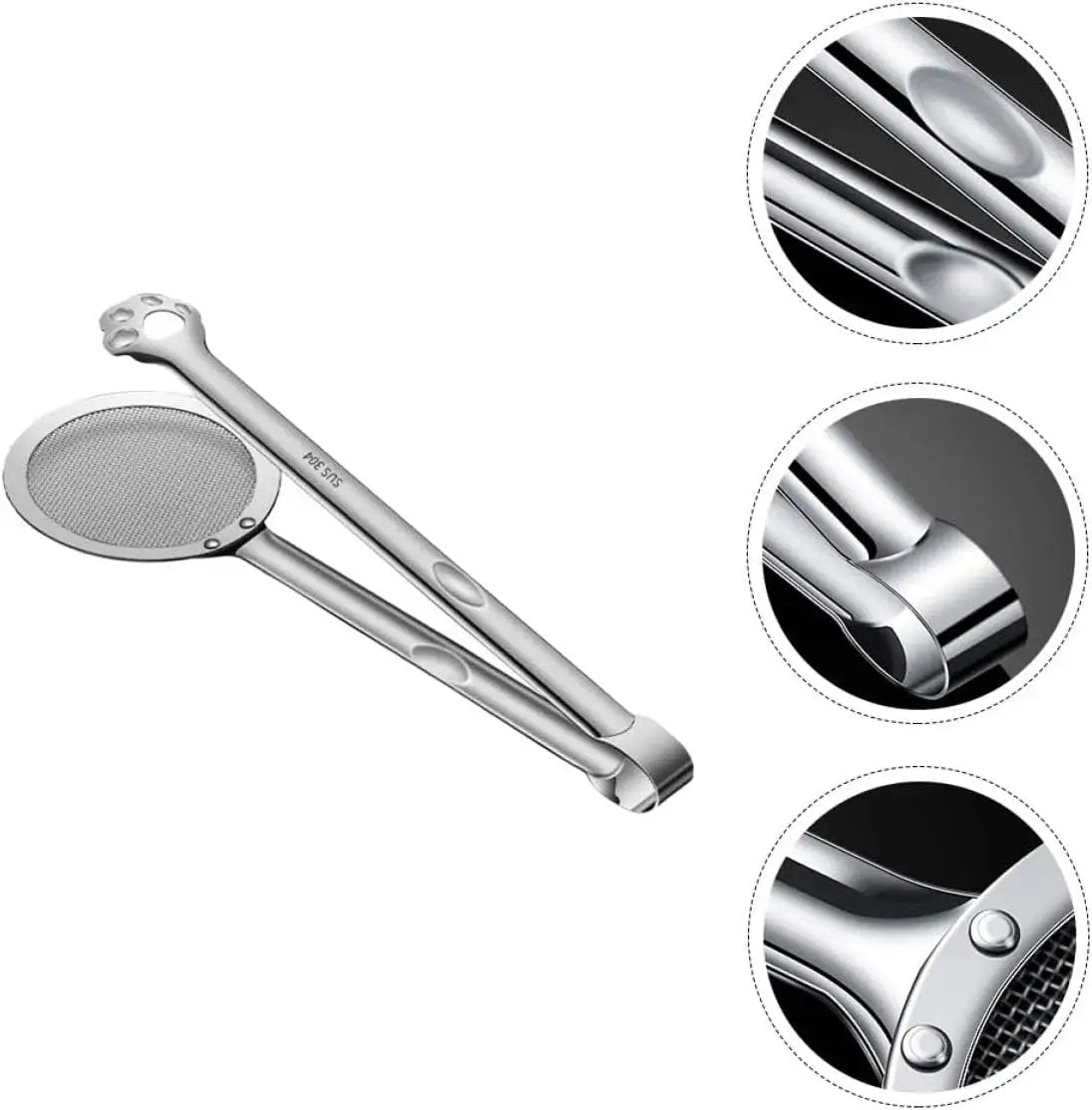 Stainless Steel Oil Strainer Spoon And Frying Oil Filter Clamp With 304 Claw Design for kitchen, close-up detail view