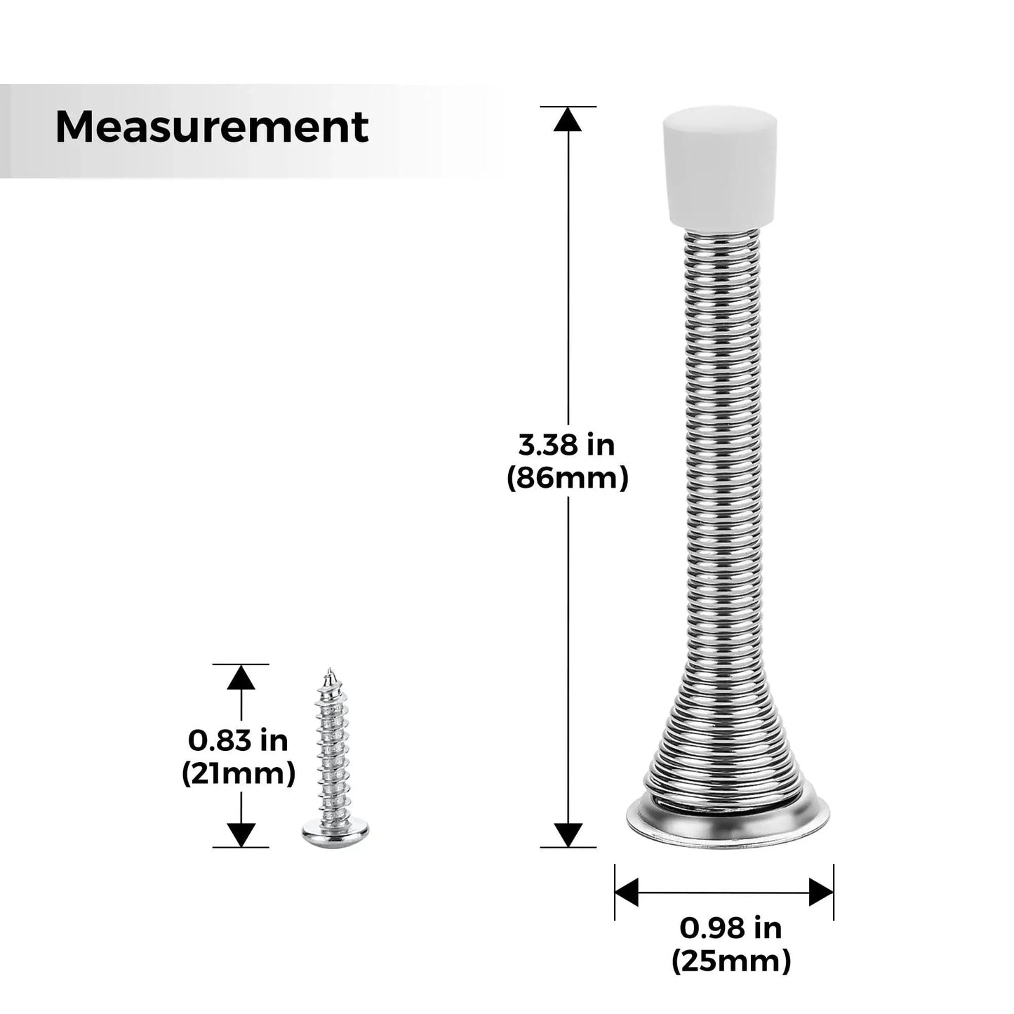 Spring Door Stops With Rubber Bumpers Satin Nickel 12 Pack For Bottom Of Door showing measurement details