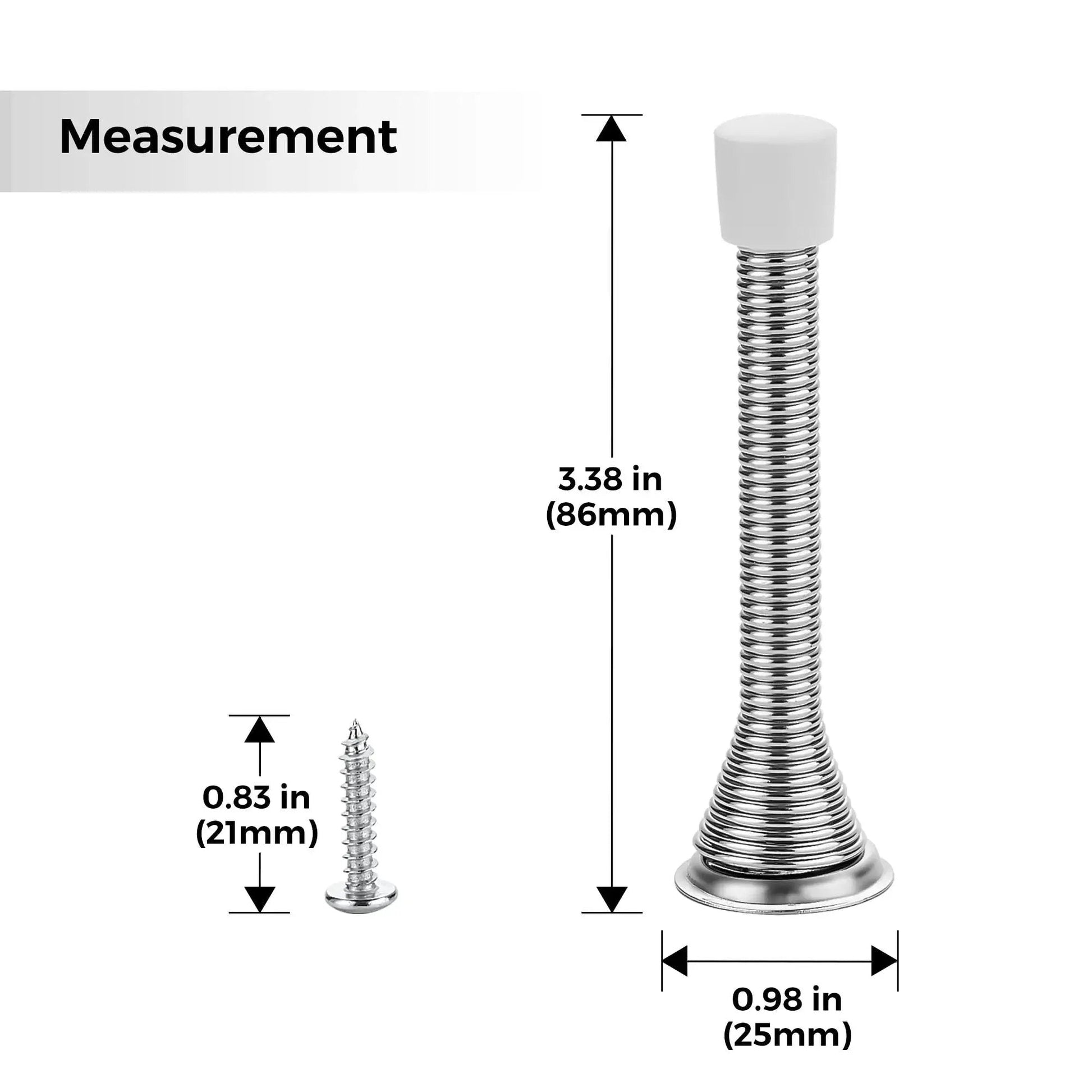 Spring Door Stops With Rubber Bumpers Satin Nickel 12 Pack For Bottom Of Door showing measurement details