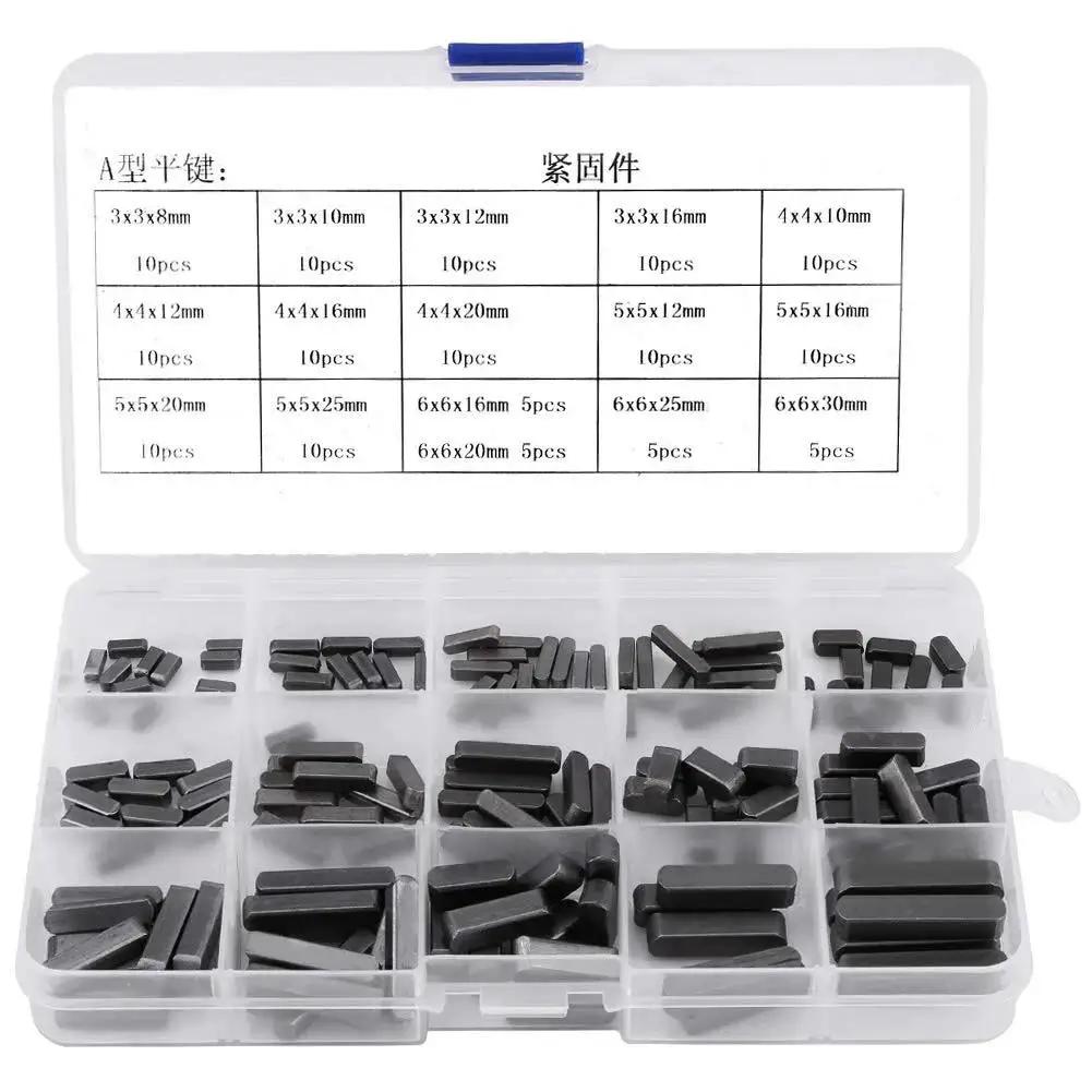 Stainless Steel Feather Key Set 140 Piece Keyway Kit For Flywheels Pulleys And Machinery Round Ended Shaft Keys In 8mm 10mm 12mm 16mm 20mm 25mm 30mm Rustproof Durable Fastening Hardware For DIY Projects Pro Shops And Heavy Duty Machines in plastic storage box.