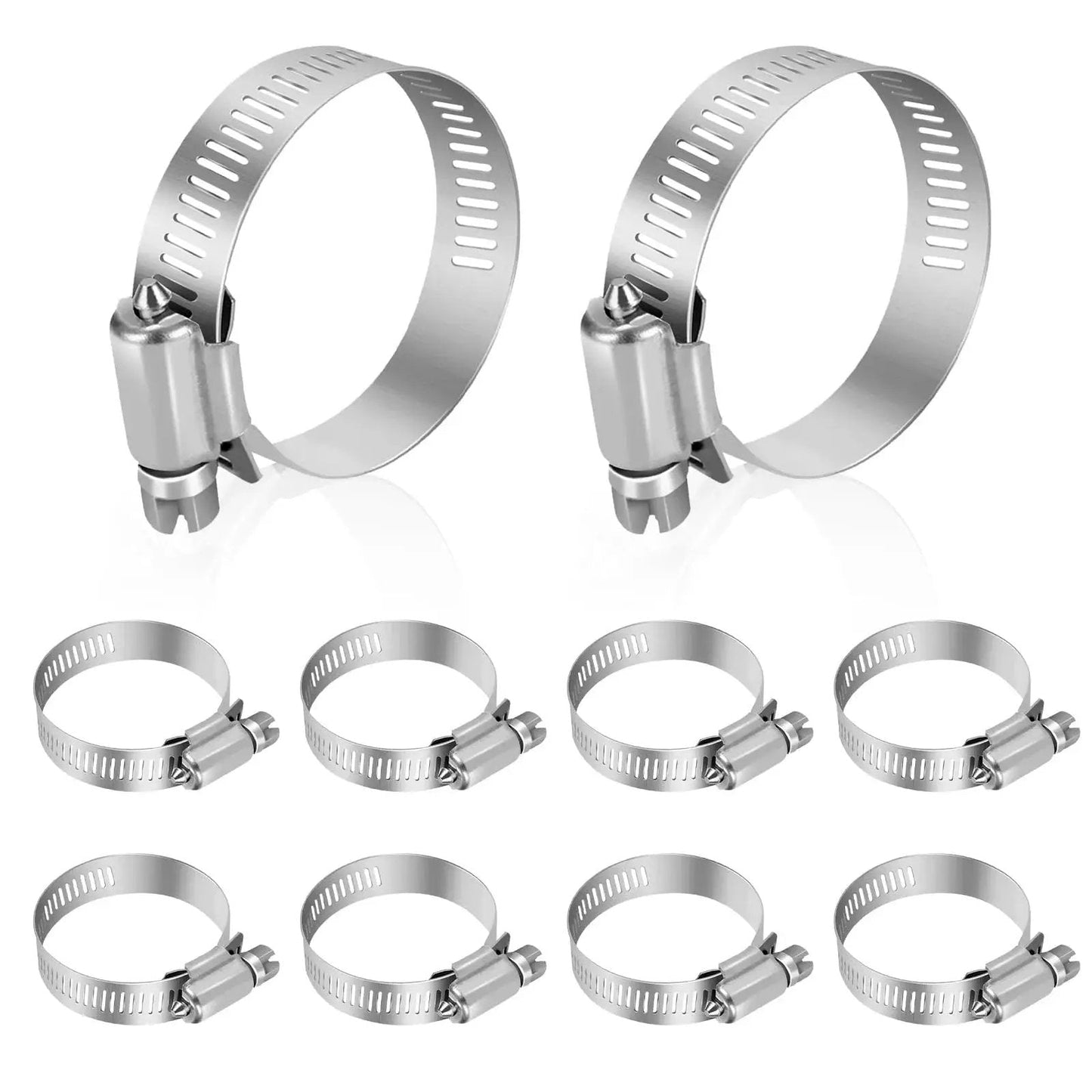 Stainless Steel Hose Clamps From One Quarter Inch To Two And A Quarter Inch Adjustable Worm Gear Clamp Set Ten Piece Kit For Fuel Lines Plumbing Automotive And Mechanical Projects Fits 33 To 57mm Beefy Heavy Duty Secure Grip