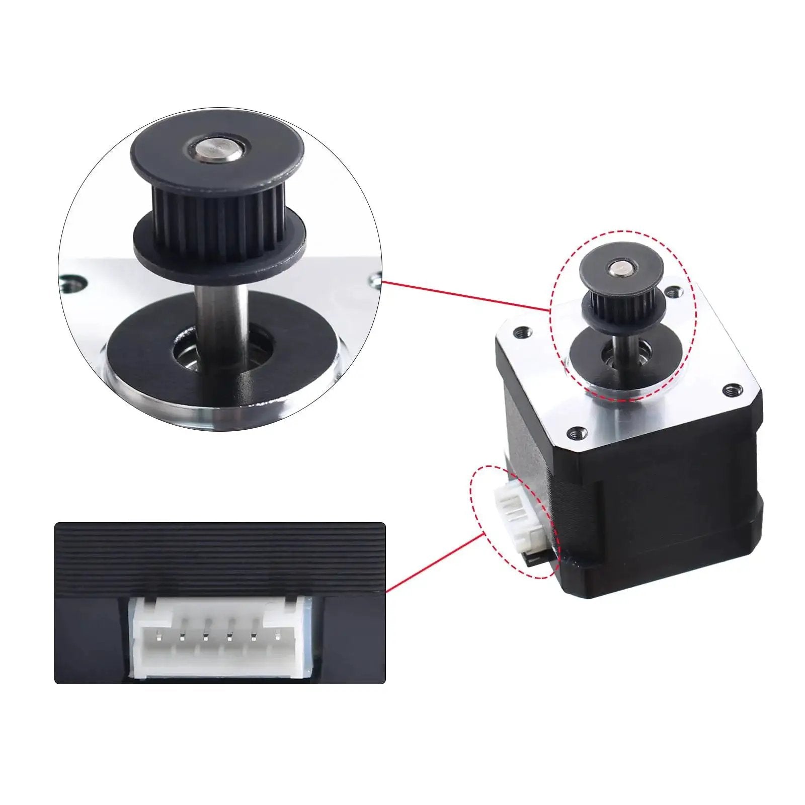 Close-up of Z Axis Nema 17 Stepper Motor Replacement For Crealty K1 And K1C 3D Printer, showing 42x40mm body and 20 Tooth 2GT pulley.