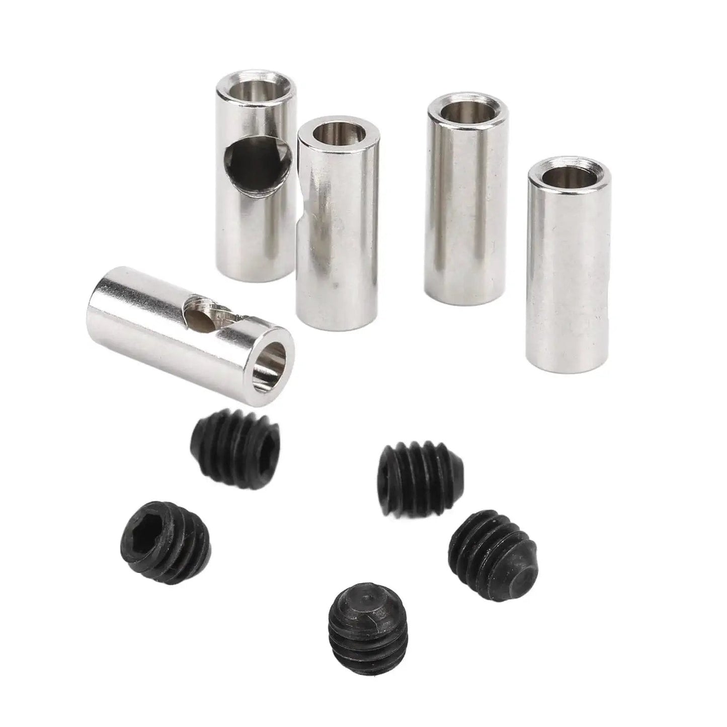 RC Pinion Gear Adapter 3.175mm To 5mm Shaft Reducer Sleeve For 3650 550 540 Motors, stainless steel set with screws visible