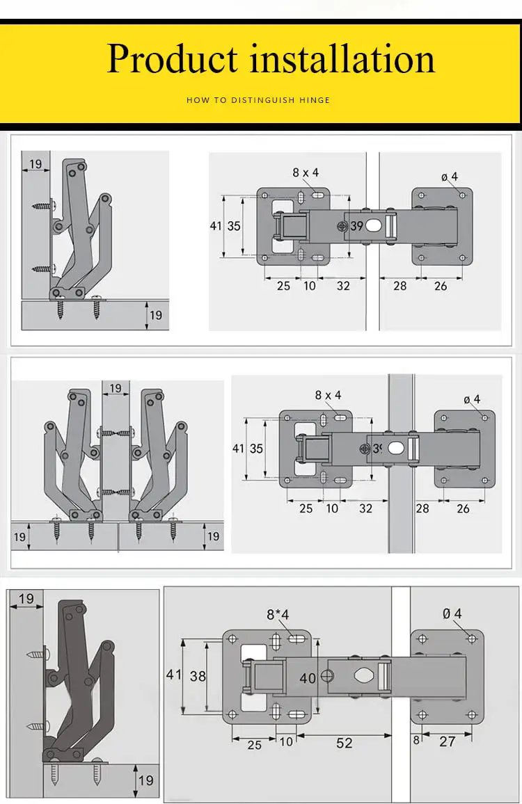 Diagram showing installation of 2 Pack 175 Degree Hidden Frameless Cabinet Hinges with Hydraulic Soft Close Adjustable Mount