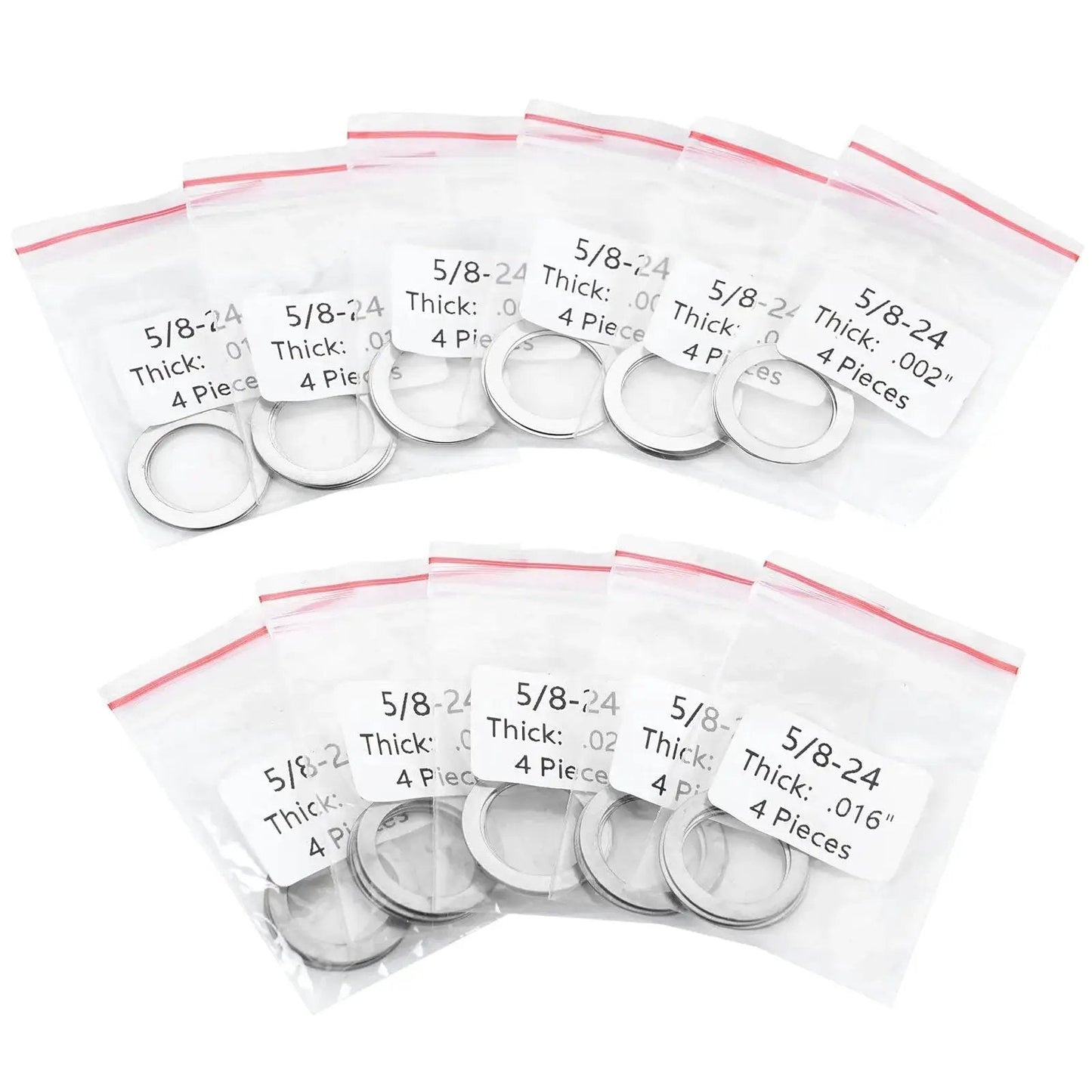 5/8 X 24 Barrel Shim Kit For Brake Timing And Alignment For 7.62mm And.308 Caliber, 44 Pack Featuring 11 Thickness Options