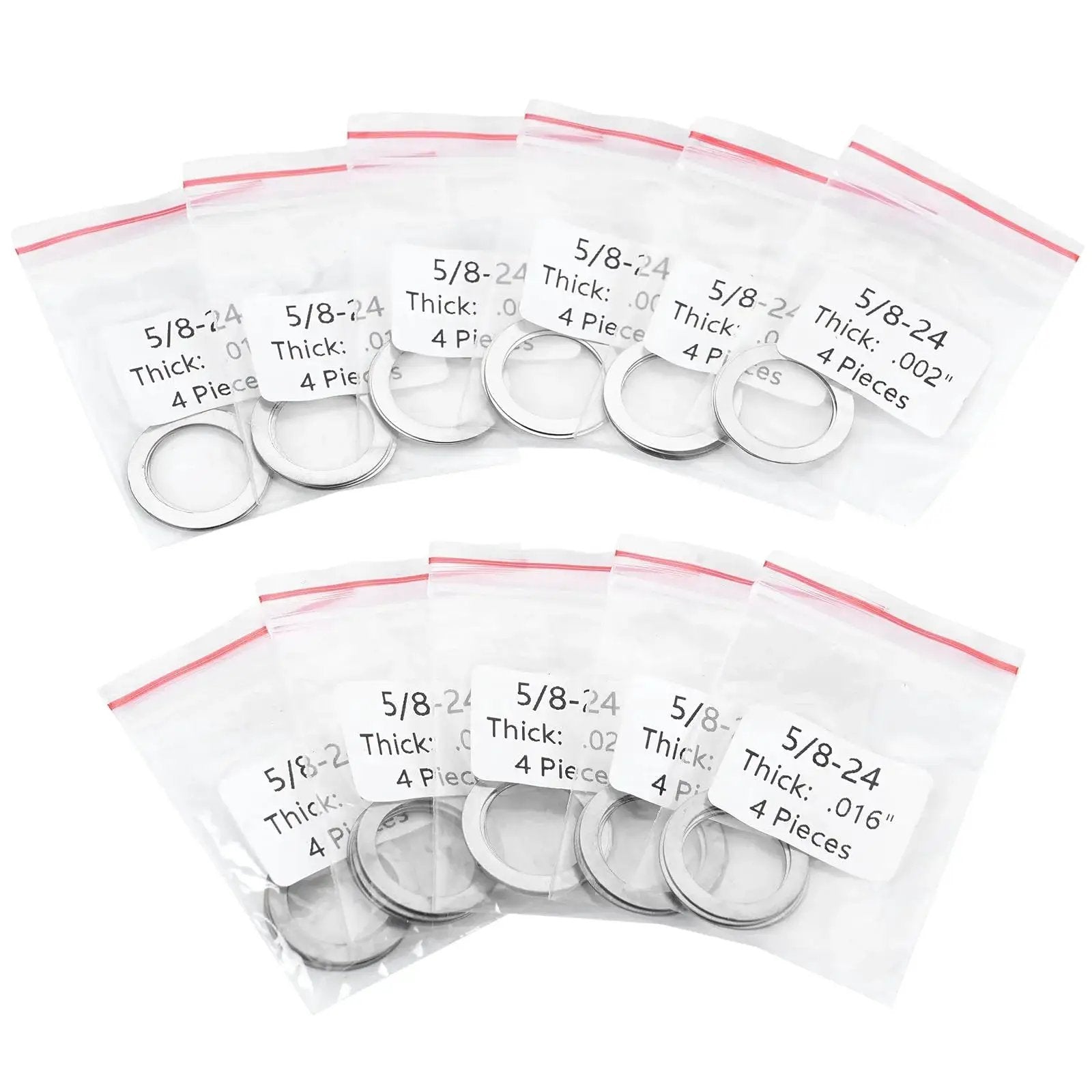 5/8 X 24 Barrel Shim Kit For Brake Timing And Alignment For 7.62mm And.308 Caliber, 44 Pack Featuring 11 Thickness Options