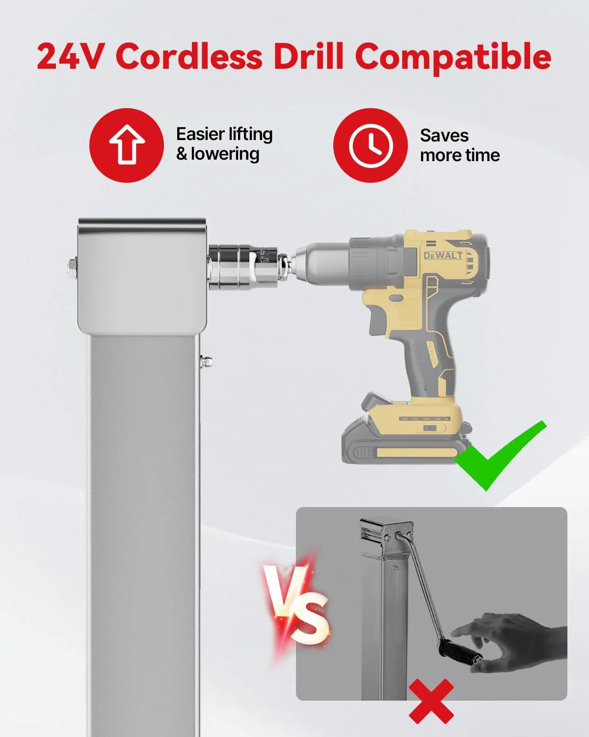 8000 lbs Heavy Duty Trailer Jack, 20-24V Cordless Drill Compatible, demonstrated with compatible drill usage