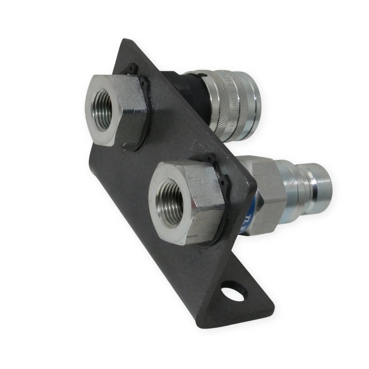 Half Inch Hydraulic Quick Connect Coupler Set Flat Face Half Inch NPT ISO 16028 Built Tough Heavy Duty Steel Includes Mounting Bracket