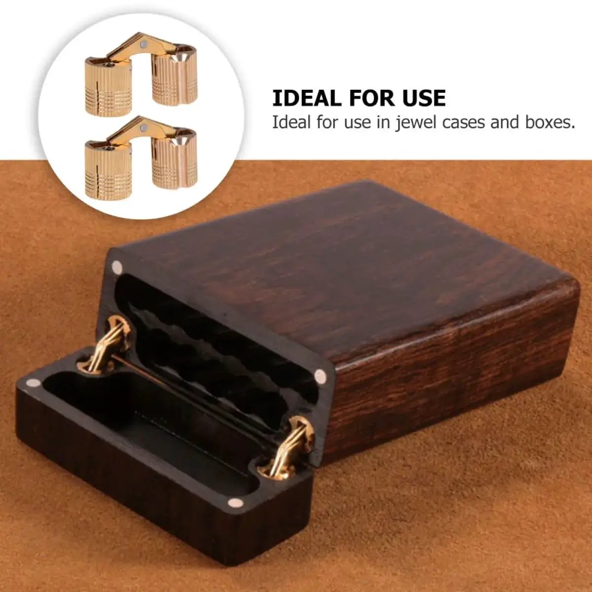 Heavy Duty Grade Copper Hidden Bracket Hinges For Jewelry Boxes And Furniture, installed on a wooden box, 2 pack by Shineofi