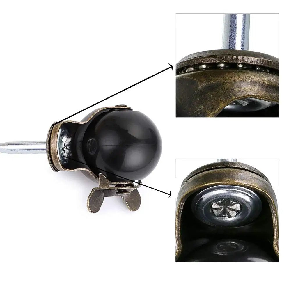 Close-up of 2 Inch Ball Caster With Grip Neck Stem And Brake Sockets For Furniture Set Of Four Vintage Swivel Caster Wheels