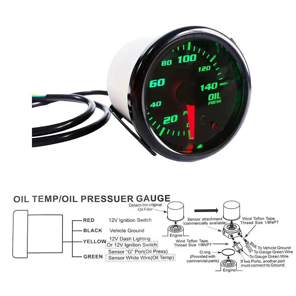 Oil Pressure Gauge 52mm 2 Inch Digital LED Display with 1 8 NPT Male Thread Sensor and Cup Included, 0 to 140 PSI Range