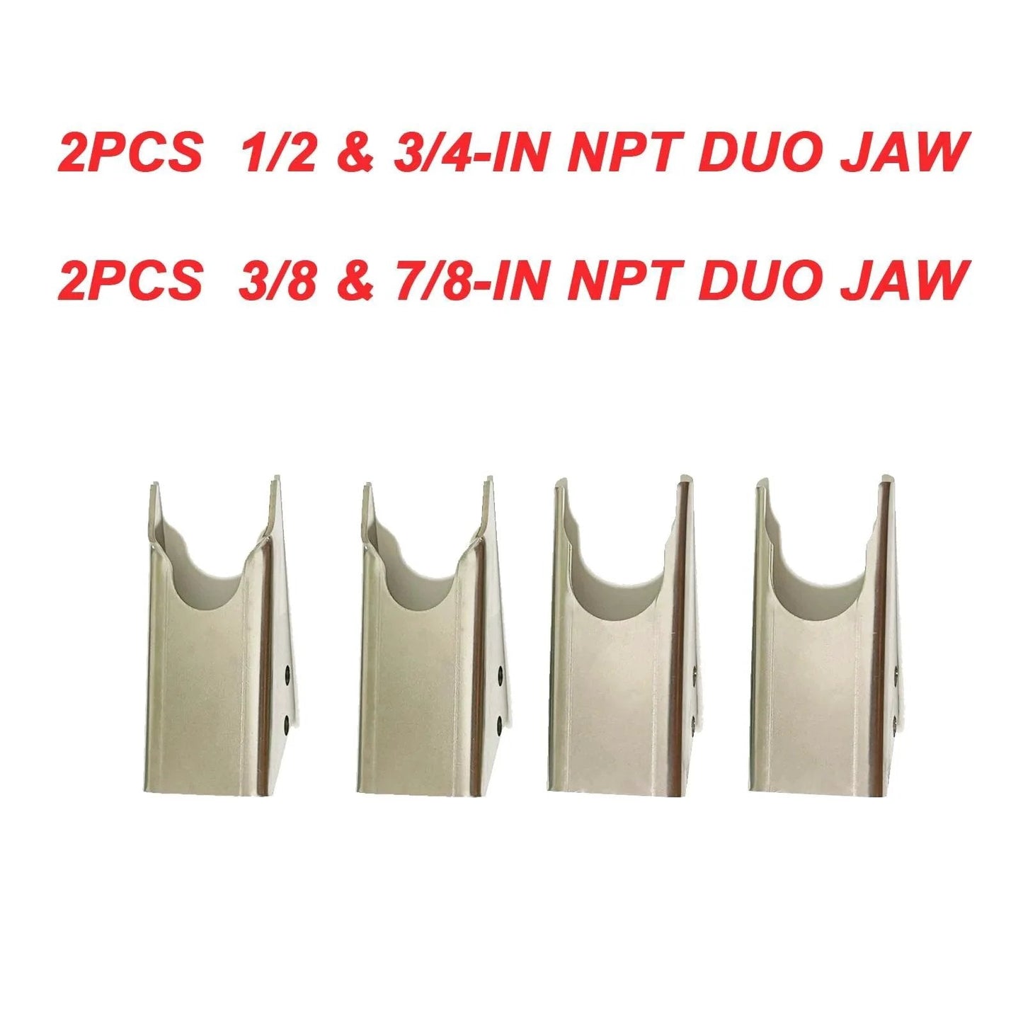Four duo jaw sets for 18 Inch Quick Coupler Hand Clamp Kit with hydraulic pipe clamp compatibility, durable carbon steel.
