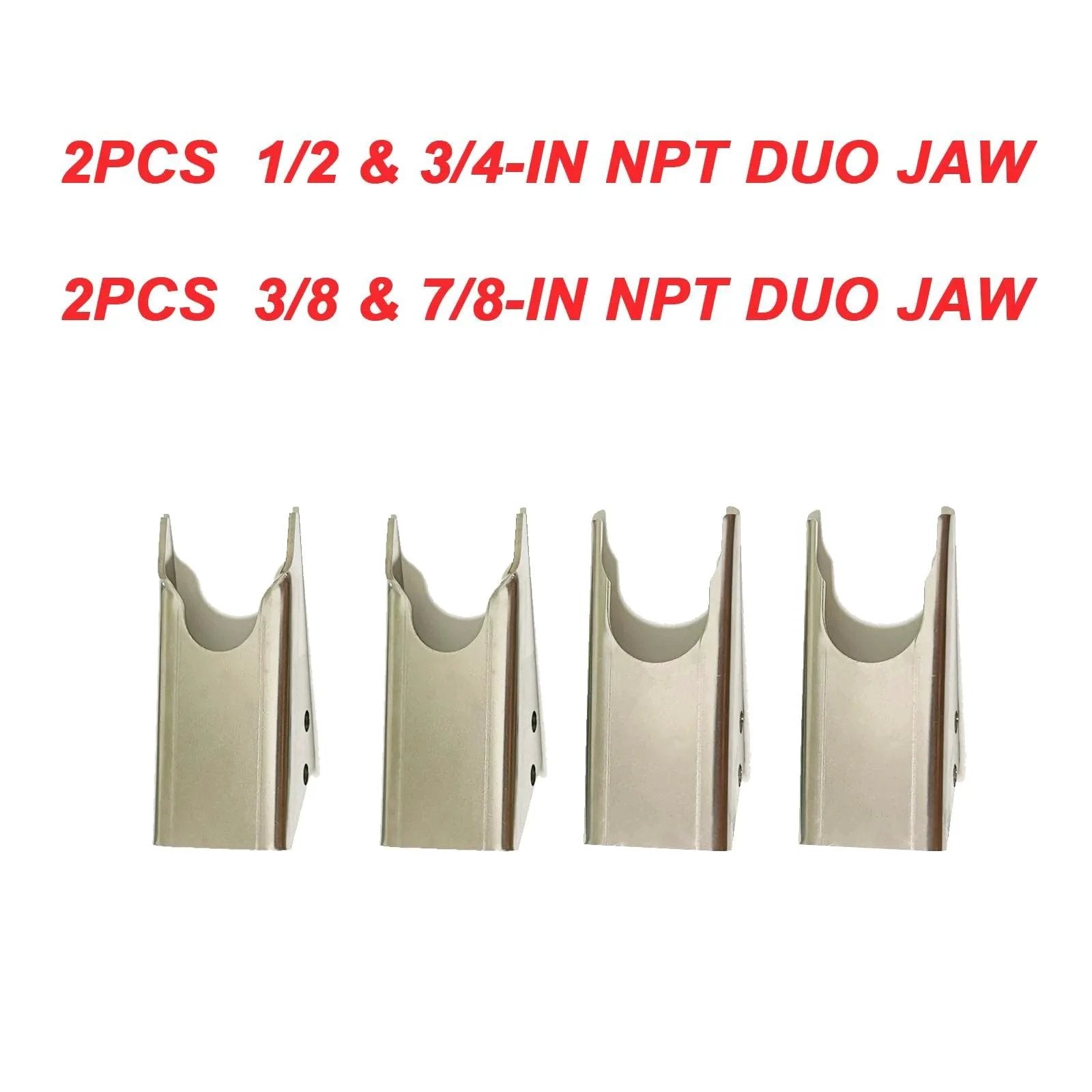 Four duo jaw sets for 18 Inch Quick Coupler Hand Clamp Kit with hydraulic pipe clamp compatibility, durable carbon steel.