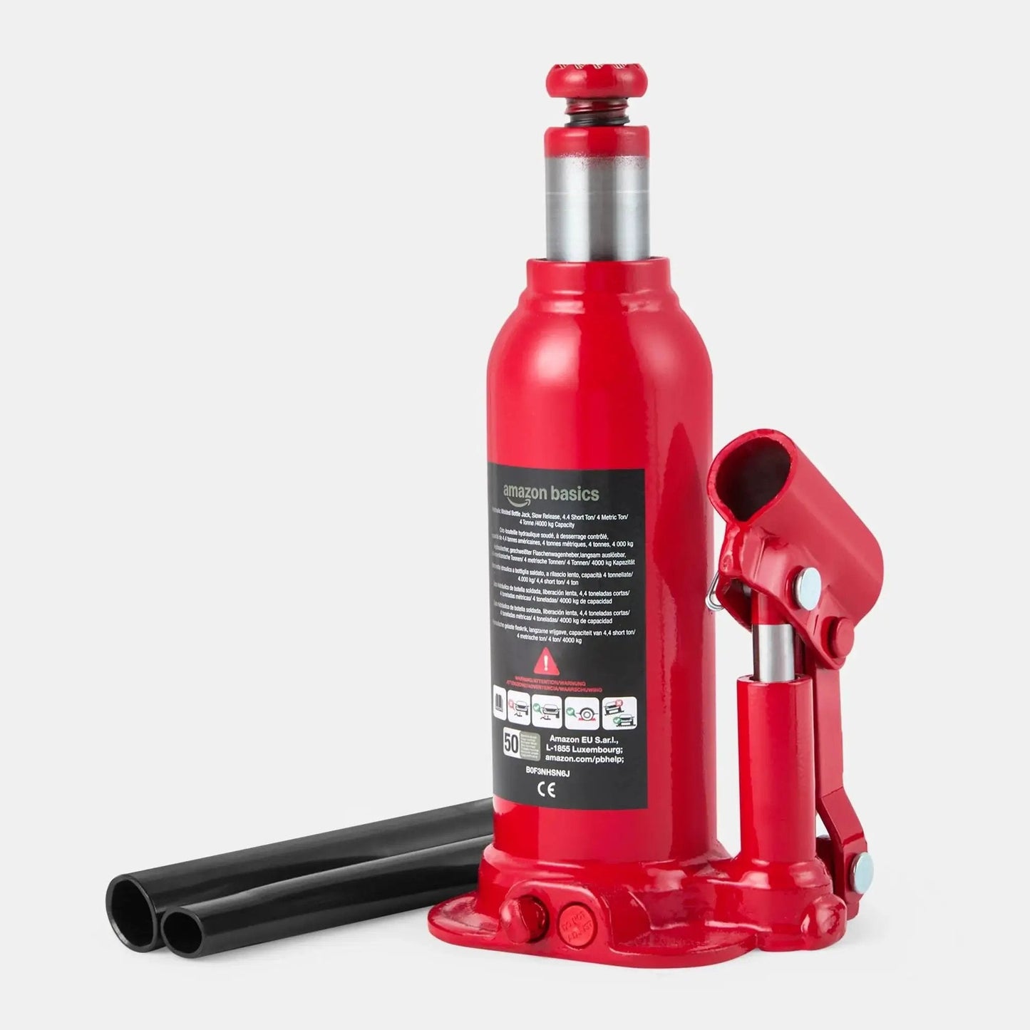 Red Hydraulic Bottle Jack For Vehicles With 4 Ton Capacity 4000 Kg Slow Release Valve Welded Construction Stabilizing Wide Base