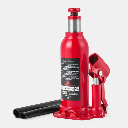 Red Hydraulic Bottle Jack For Vehicles With 4 Ton Capacity 4000 Kg Slow Release Valve Welded Construction Stabilizing Wide Base