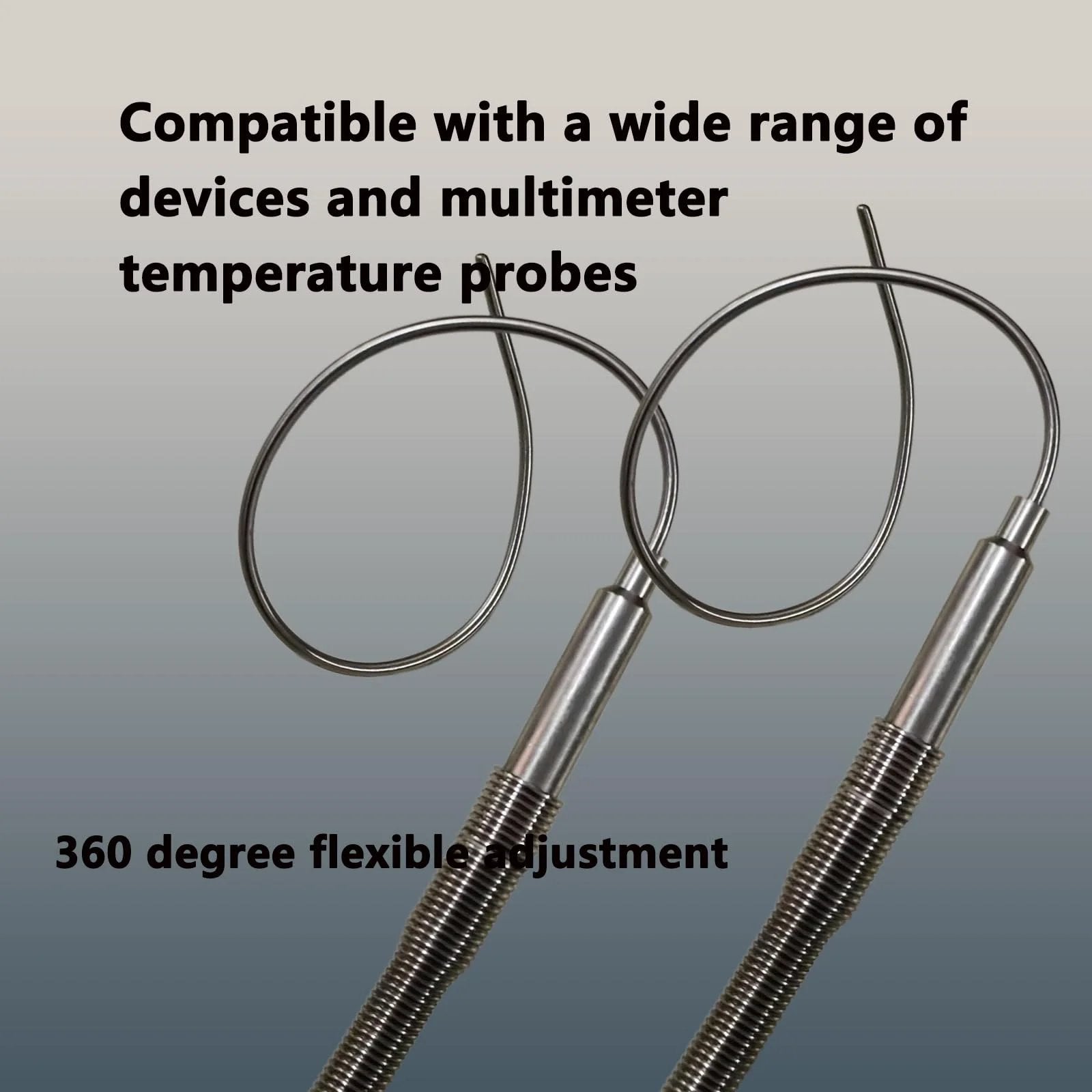 Close-up of two TL1915SL K-Type Thermocouple Probes with 6-inch sensing tips and 40-inch flexible leads for temperature range -40F to 1230F.