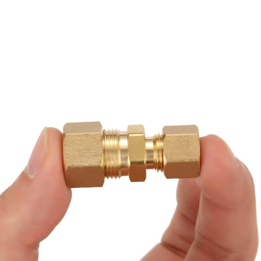 Tough As Nails Brass Tube Fitting Kit For Fuel And Brake Lines Compression Union Three Eighths Inch To One Quarter Inch Tube Outer Diameter 3 Pack By Litorange - close-up view of brass compression union
