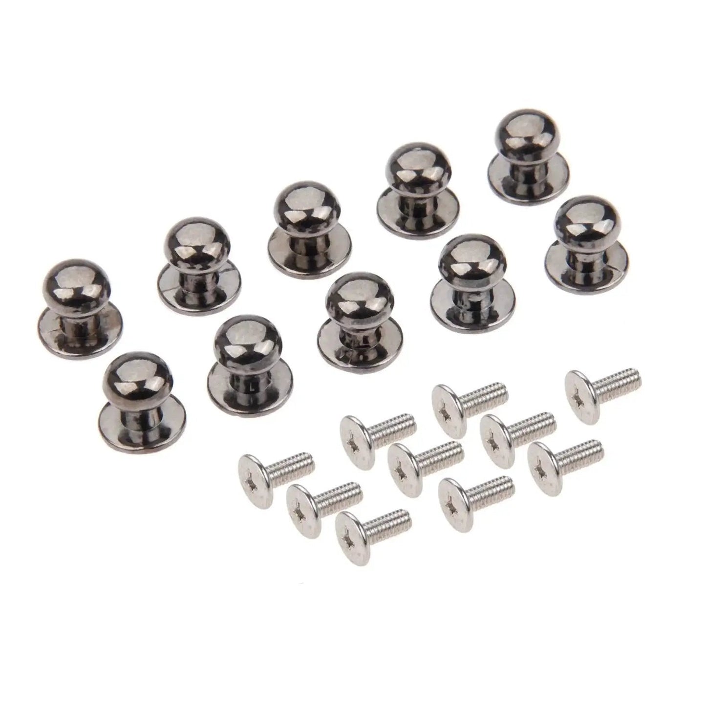 10 Pack Mini Drawer Knobs Zinc Alloy Black 0.39x0.43 Inches Durable Small Cabinet Pulls with screws displayed on white background