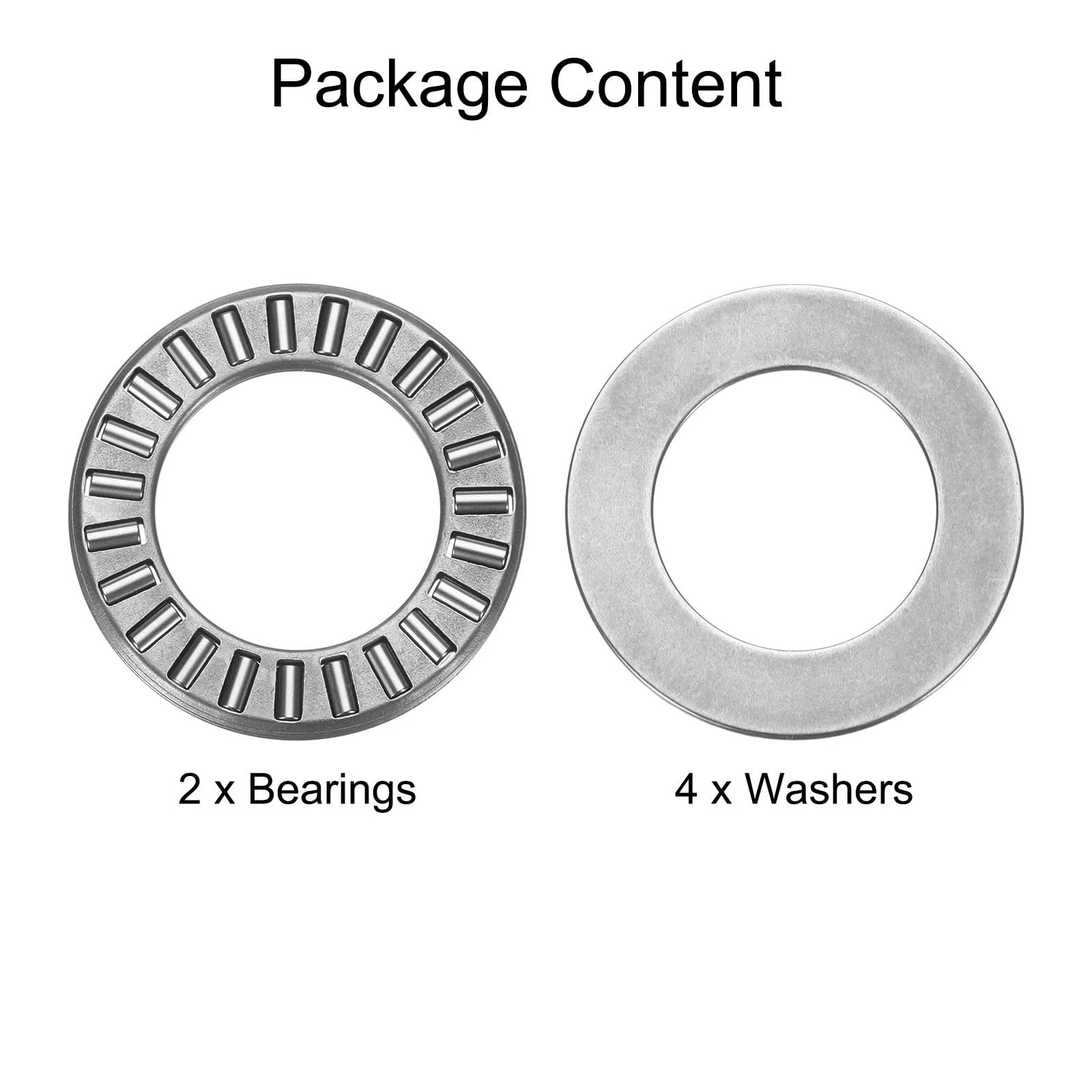 Pro Grade Heavy Duty Thrust Needle Roller Bearing Set With Washers For High Load Machinery, 3/4 Inch Bore, 1-1/4 Inch Outer Diameter package contents