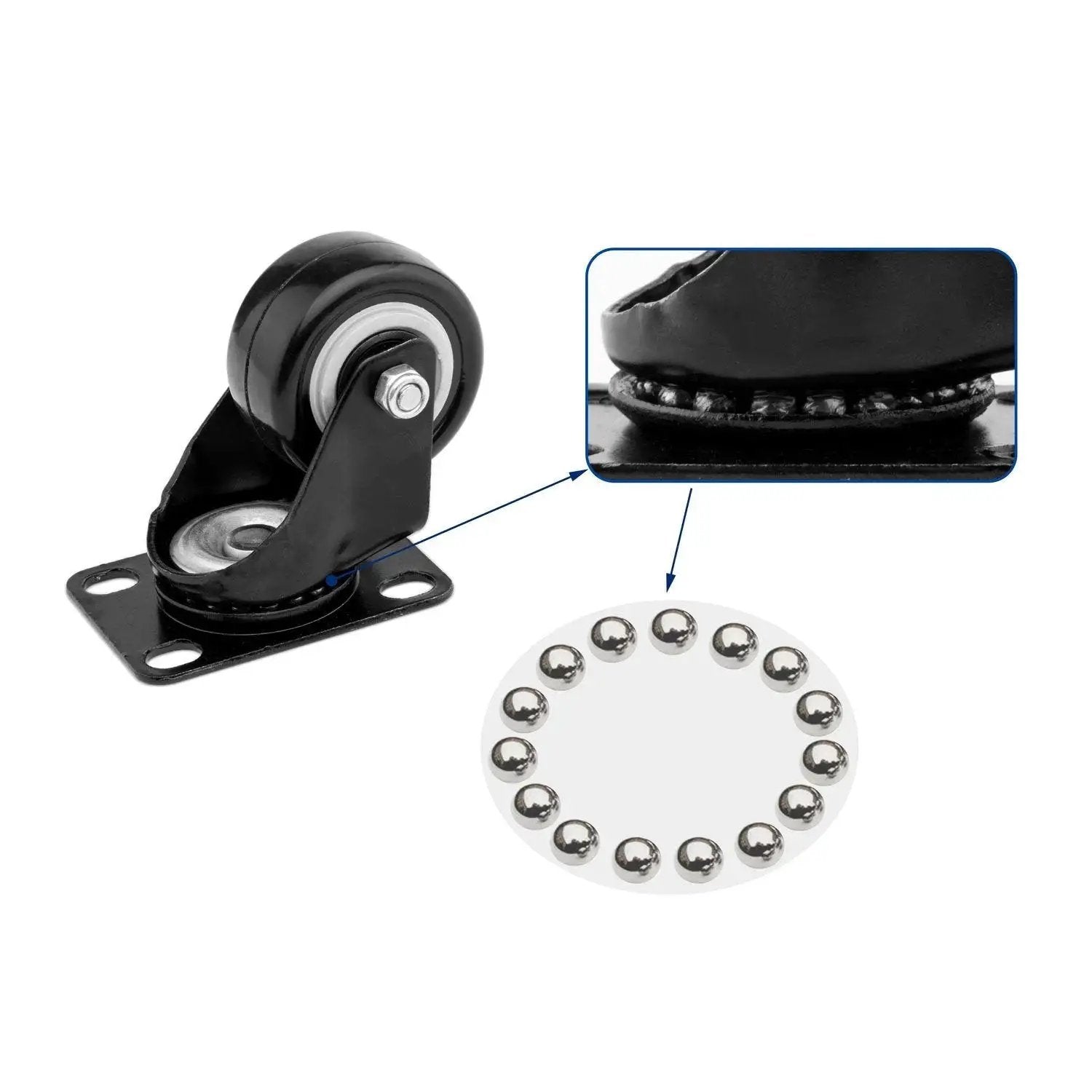 Heavy Duty 4 Pack 1.5 Inch Polyurethane Casters With Top Plate 360 Degree Swivel Locking Brakes 400lb Total Capacity detail view
