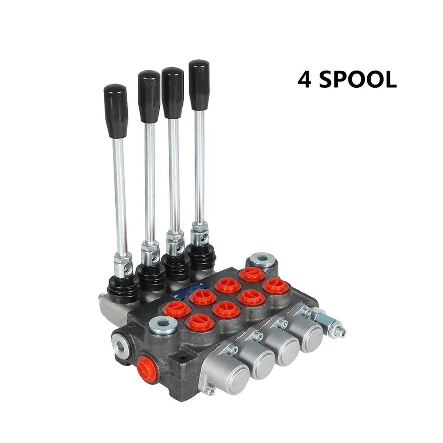 Front view of Four Spool Hydraulic Control Valve With 11 GPM Flow, 3600 PSI Max, BSPP Interface, heavy-duty cast iron construction