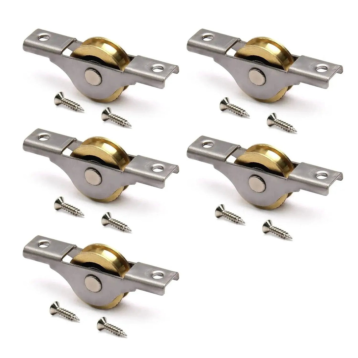 Set Of 5 Copper Electroplating Sliding Wheels 26mm Diameter Door And Window Pulleys With Stainless Steel Shells
