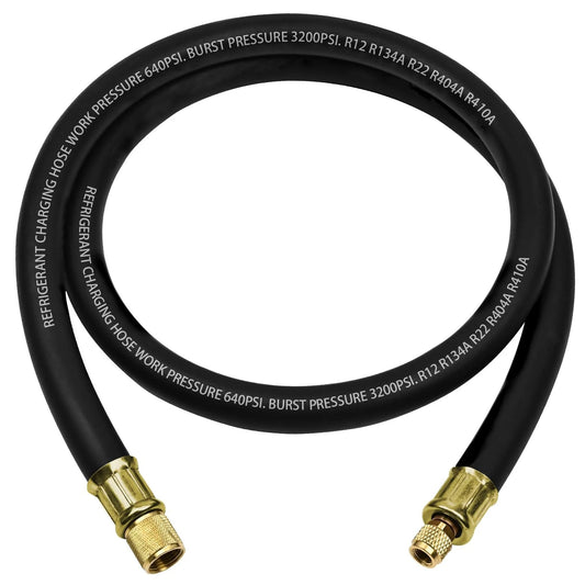 Upgrade Half Inch HVAC Vacuum Hose With High Flow Vacuum Certified Refrigerant Hose And Half Inch To Quarter Inch Flare Fittings 20 Microns Vacuum Faster Evacuation And Recovery Six Feet Black Pro Grade Three Year Warranty Compatible With R410A And R134A