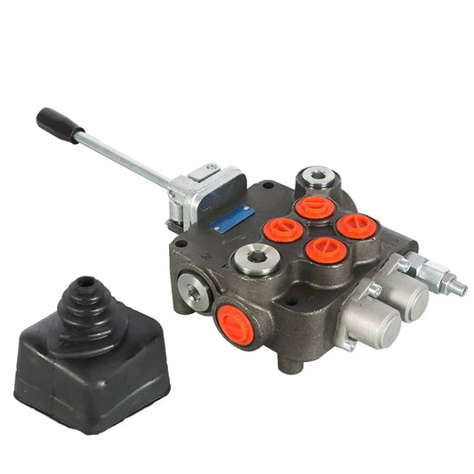 2 Spool Hydraulic Valve With Joystick Control For Heavy Equipment 21GPM Flow 3625PSI Relief Double Acting Directional Valve For Loaders And Excavators SAE Ports 7 8 14 Thread Cast Iron Construction Durable Hydraulic Control By Kimllier