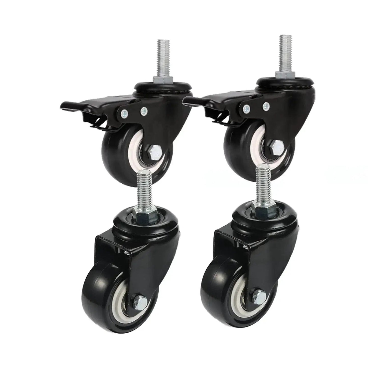 M8x25mm Swivel Casters Set Four Bearings 240kg Capacity PU Wheels For Handcarts and Furniture with Brake Units
