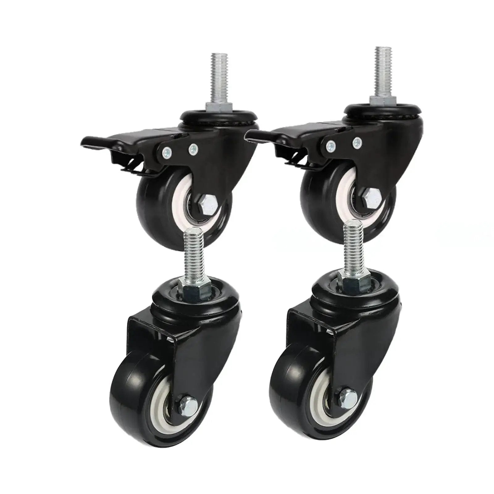M8x25mm Swivel Casters Set Four Bearings 240kg Capacity PU Wheels For Handcarts and Furniture with Brake Units