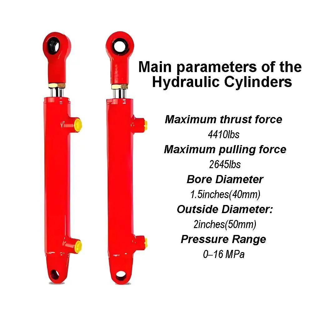 Double Acting Welded Hydraulic Cylinder 1.5 Bore 8 Stroke 2 Ton JIC Connectors front view with specs