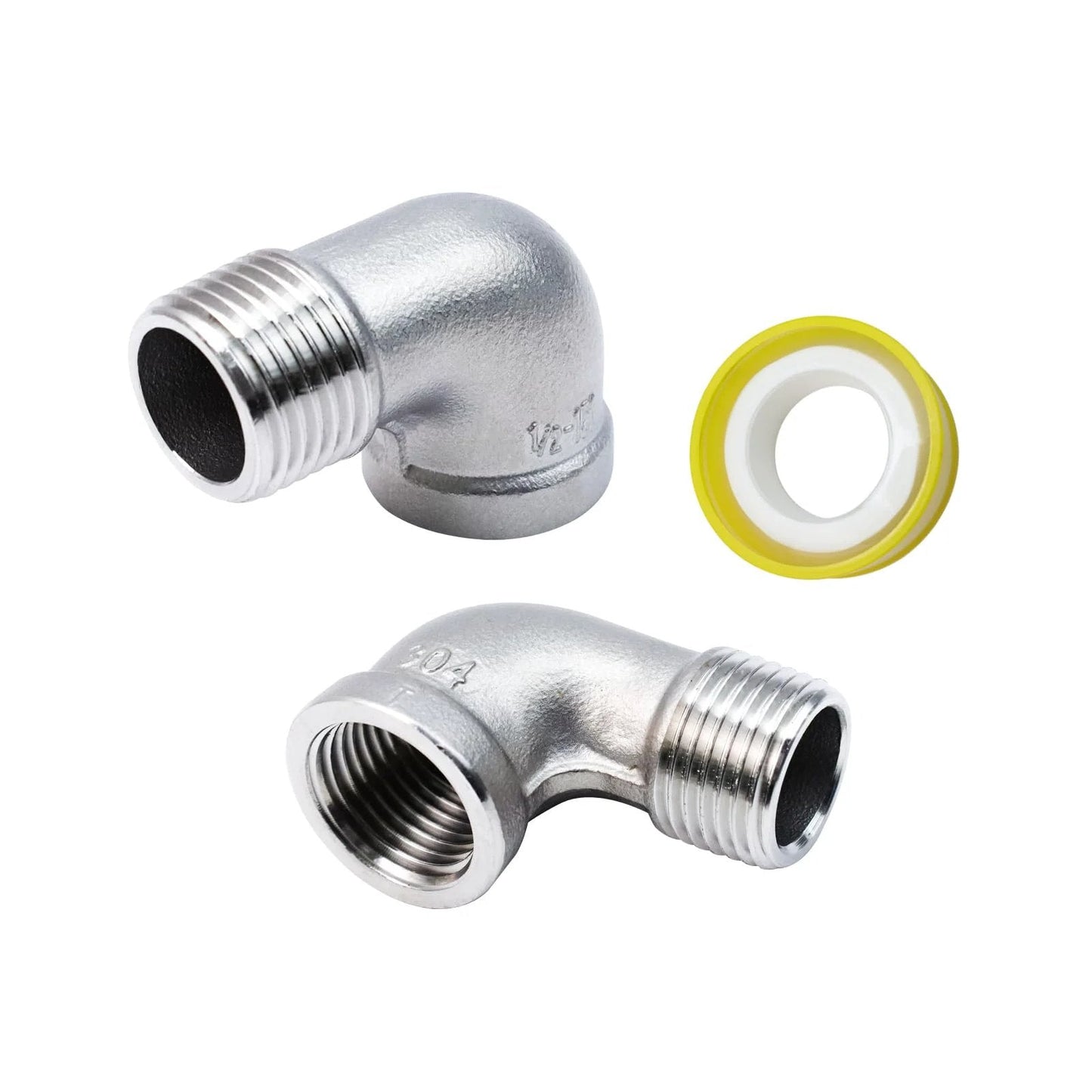Two Pack 304 Stainless Steel 90 Degree Elbow Pipe Fittings Half Inch NPT Female To Male Heavy Duty Plumbing Elbow Corrosion Resistant