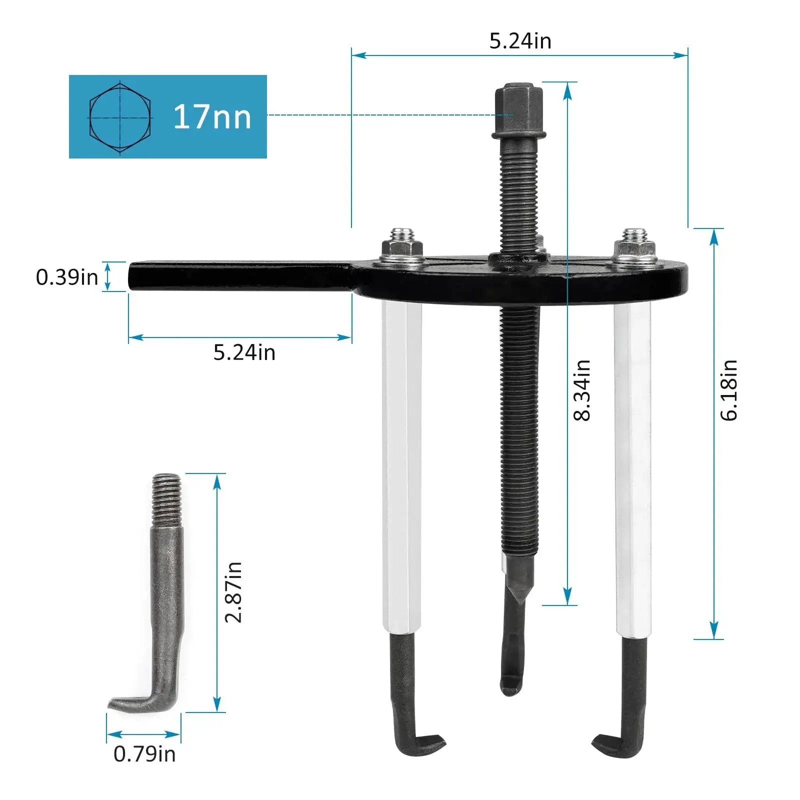 21 In 1 Bearing Puller Set with dimensions highlighted, featuring a red steel inner hole extractor for automotive machinery use.