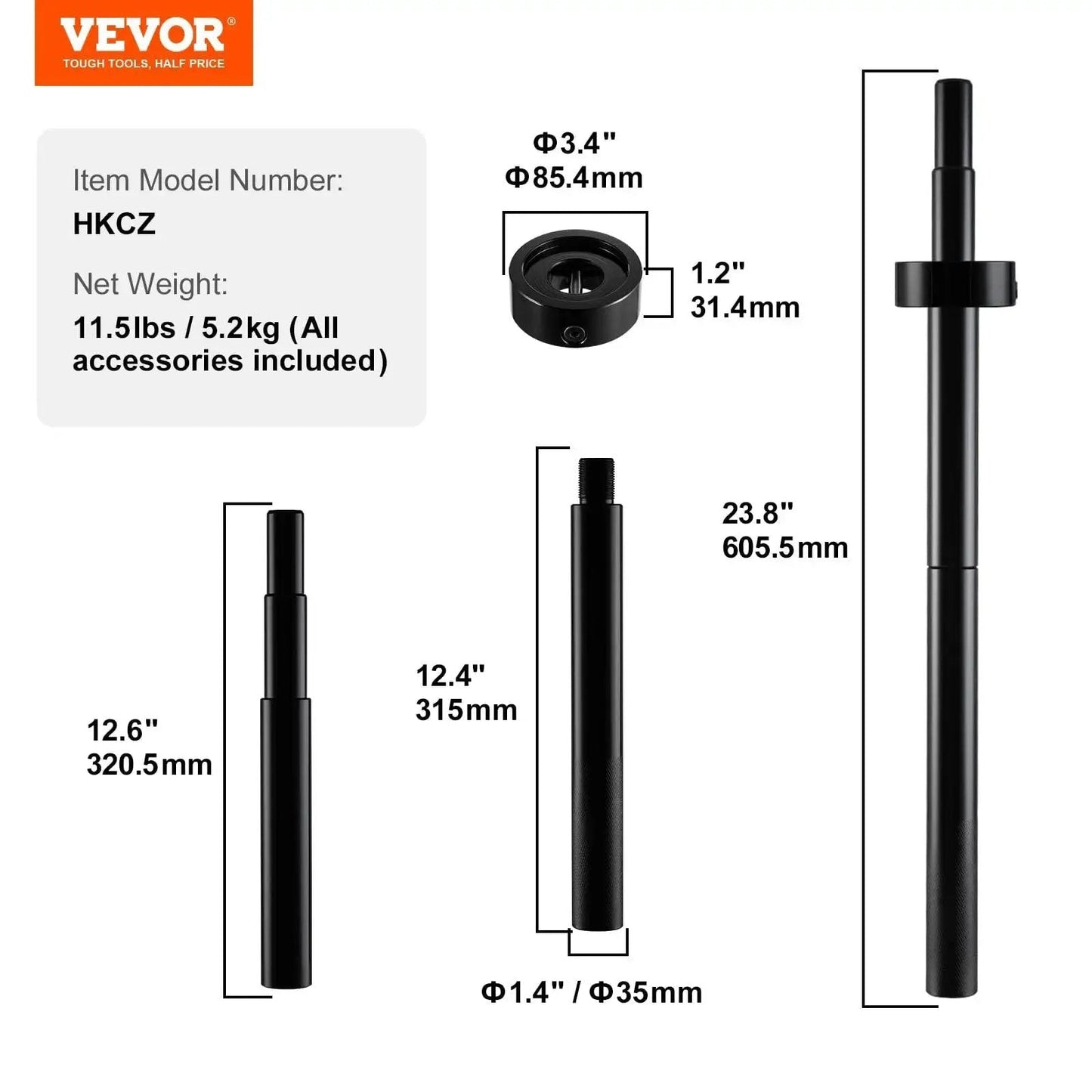 Dimensions of Heavy Duty Gimbal Bearing Alignment And Install Kit For Marine Engines, tool sizes in inches and millimeters
