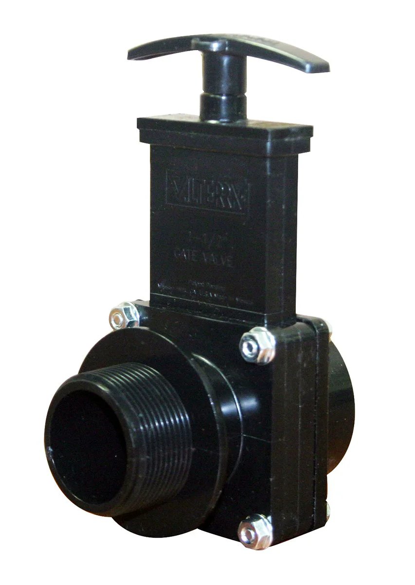 ABS Gate Valve 1-1/2 Inch MPT to Slip Black for Tank Drainage and Low Pressure Quick Shutoff With Replaceable Body Seals and Handle