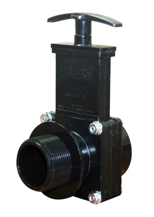 ABS Gate Valve 1-1/2 Inch MPT to Slip Black for Tank Drainage and Low Pressure Quick Shutoff With Replaceable Body Seals and Handle