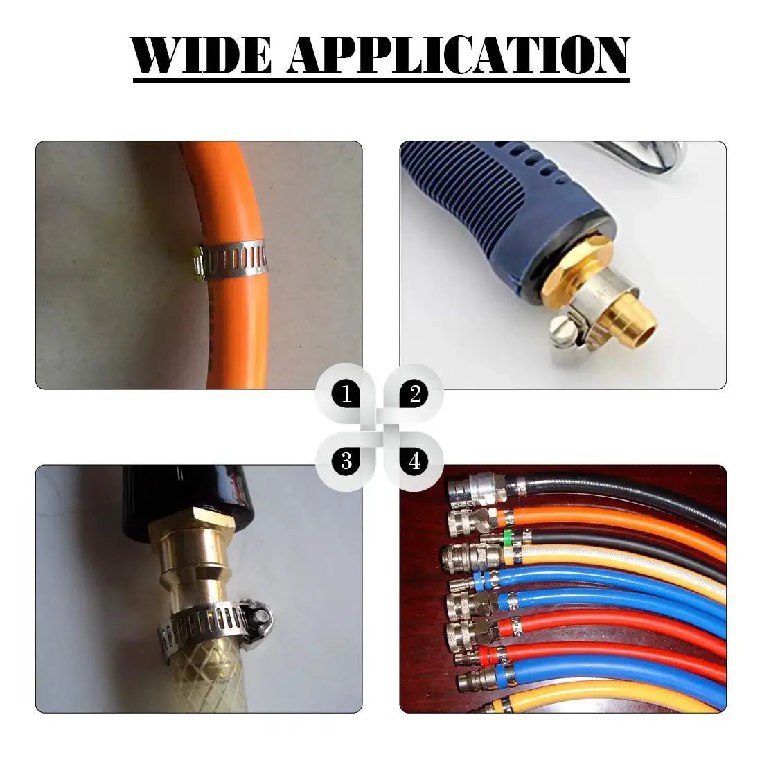 Versatile 65 Piece Set 304 Stainless Steel Adjustable 8 To 44mm Worm Gear Hose Clamp Set used on various pipes and hoses