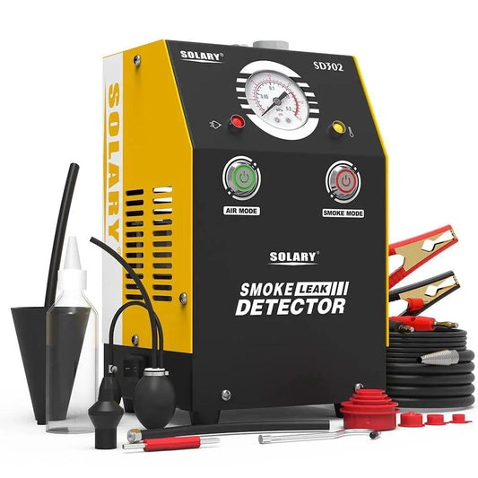 Car Smoke Tester For EVAP And Vacuum Leaks, 12V DC Automotive Smoke Machine with accessories, Solary SD302 front view.