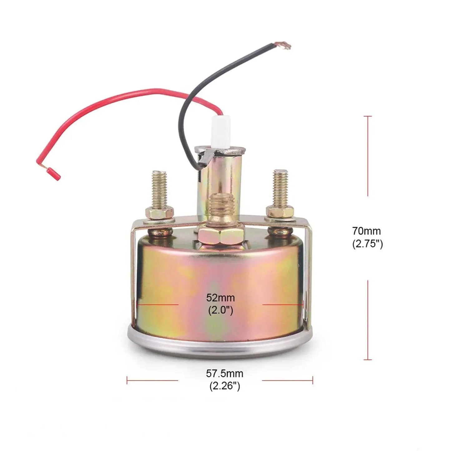 Back view of 2 Inch Mechanical Oil Pressure Gauge Kit For Cars And Trucks 0 To 100 PSI 0 To 7 Kg Cm2 with M8x1 Threads, showing connections.