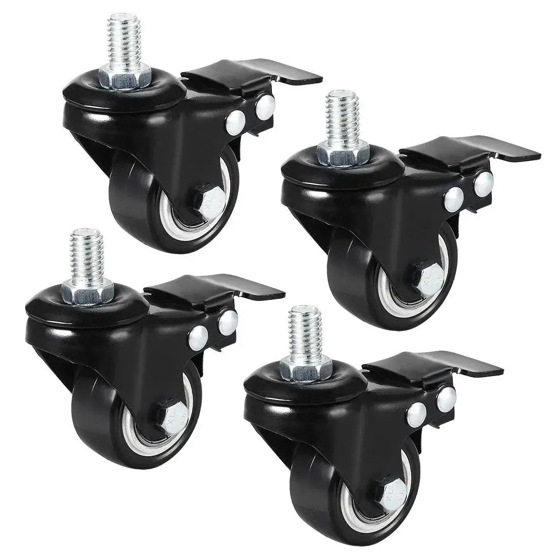1.5 Inch Swivel Caster Wheels With Brake, Polyurethane, 360 Degree Swivel, Threaded Stem M10 x 15mm, Capacity Per Wheel 50kg 110lb, Pack Of 4 For Carts And Trolleys