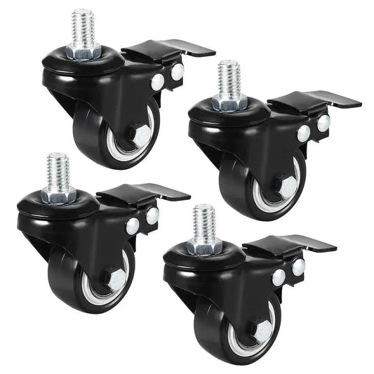 1.5 Inch Swivel Caster Wheels With Brake, Polyurethane, 360 Degree Swivel, Threaded Stem M10 x 15mm, Capacity Per Wheel 50kg 110lb, Pack Of 4 For Carts And Trolleys