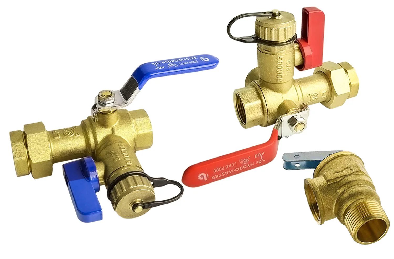 Tankless Water Heater Service Valve Kit With Pressure Relief Valve Three Quarter Inch IPS Isolator Clean Brass Durable Lead Free Forged Brass Construction Includes Hot And Cold Isolation Valves.