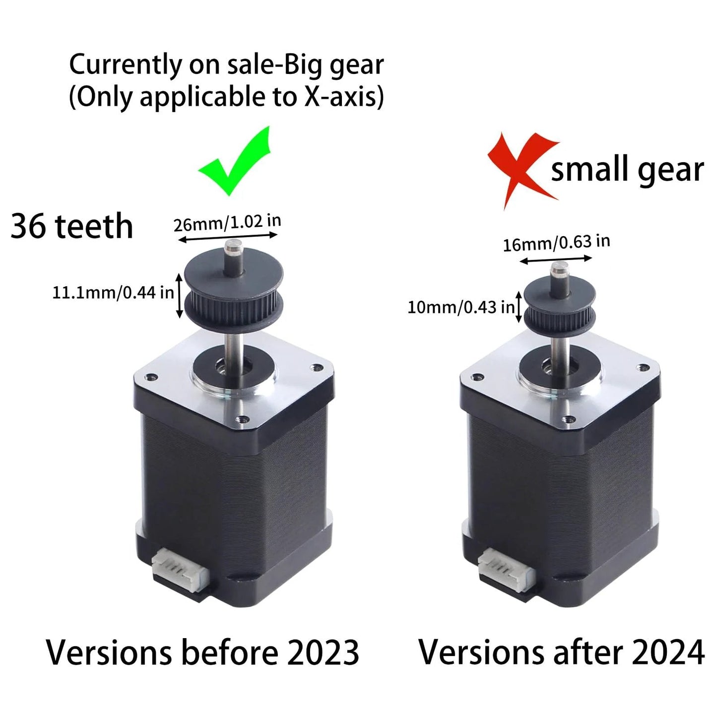 Replacement Nema 17 Stepper Motor For K1 And K1 Max 42x60 Mm One Point Eight Degree 2 Phase With 2A For X Axis Synchronous Belt Wheel Pulley Spare Part For Crealty 3D Printer Projects By FYSETC Crealty showing big and small gear versions
